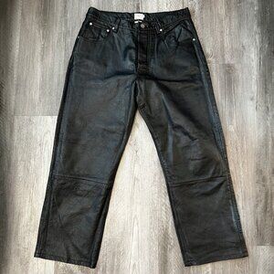 Genuine leather pants with buttons and back pockets